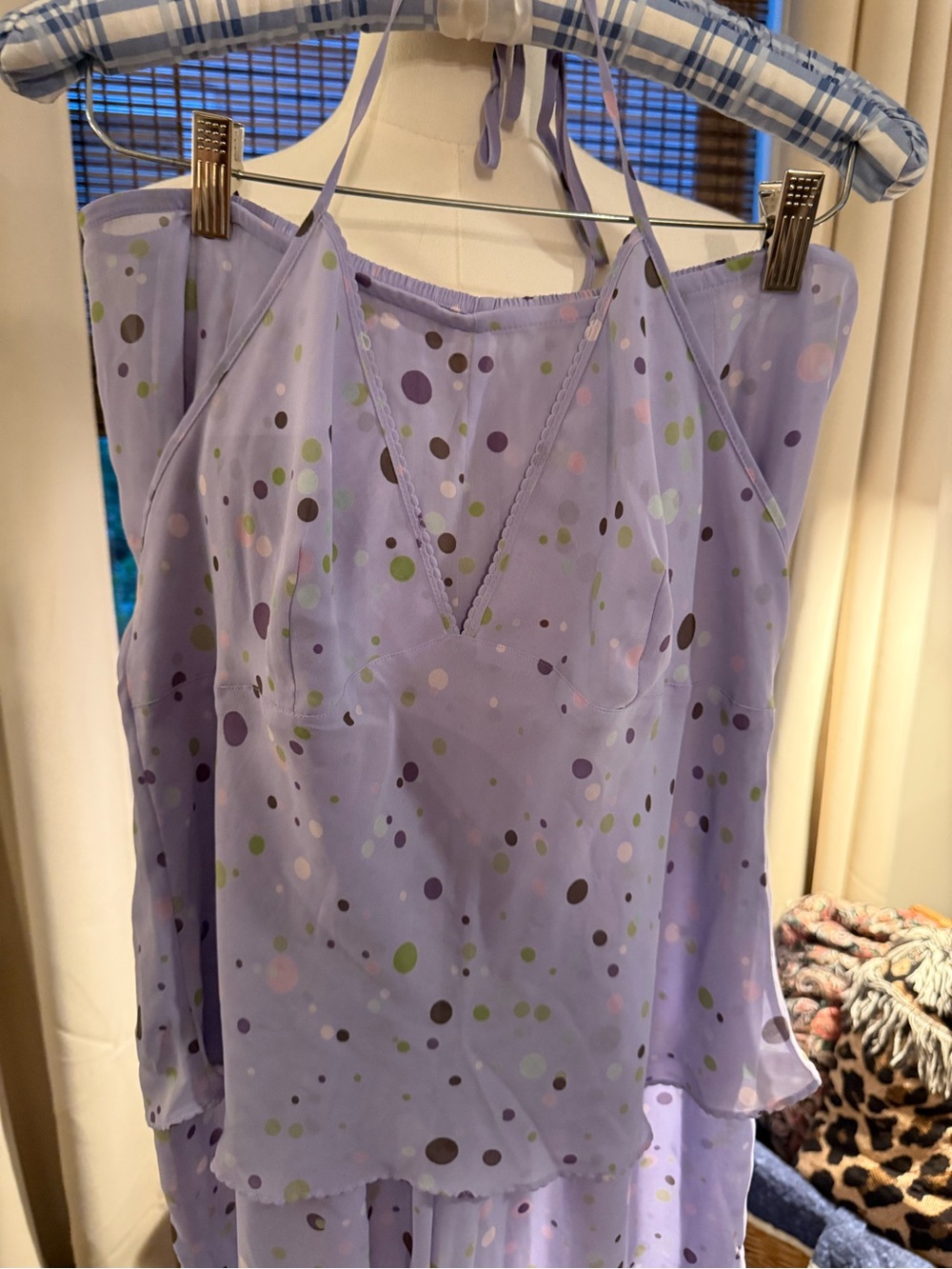 Vintage Victoria's Secret Lavender Polka Dot Halter Cami & Pants Set
